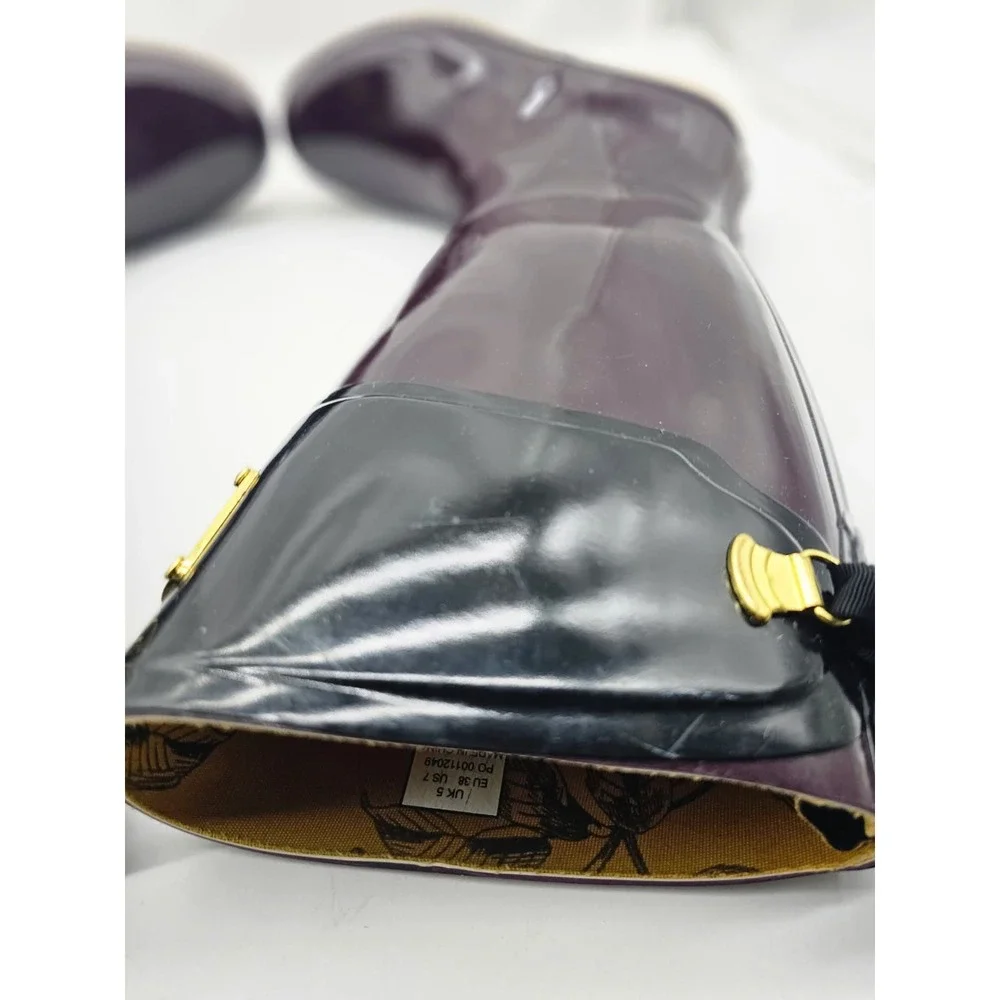 Joules Evedon Rain Boots Women Size 7 Purple Good Glossy Ribbon Back JOU300-01